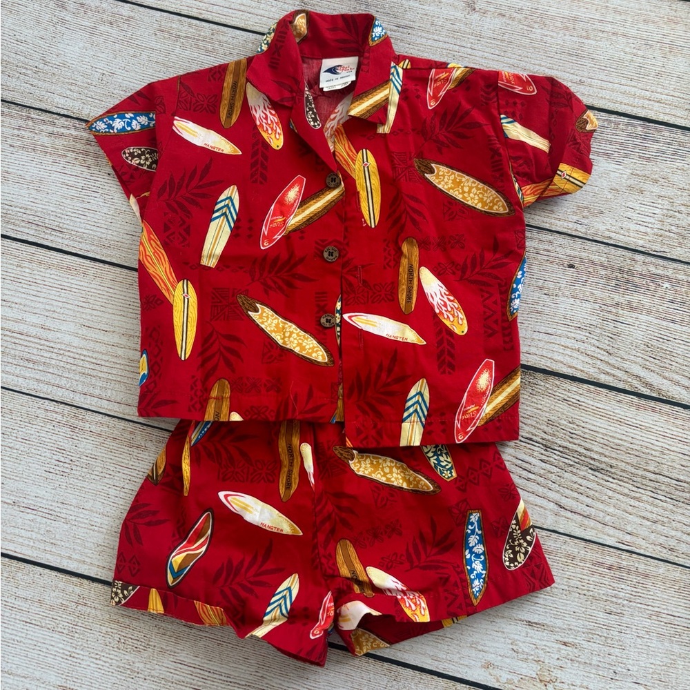 Nui Nalu Hawaiin Red Surfboard Print Shirt and Shorts Set